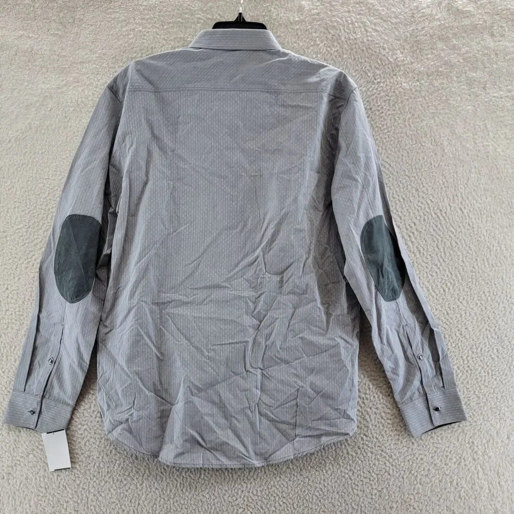 7 Diamonds Button Up Shirt Men's L Gray with Elbow Pads Collared Long Sleeves - Picture 12 of 15